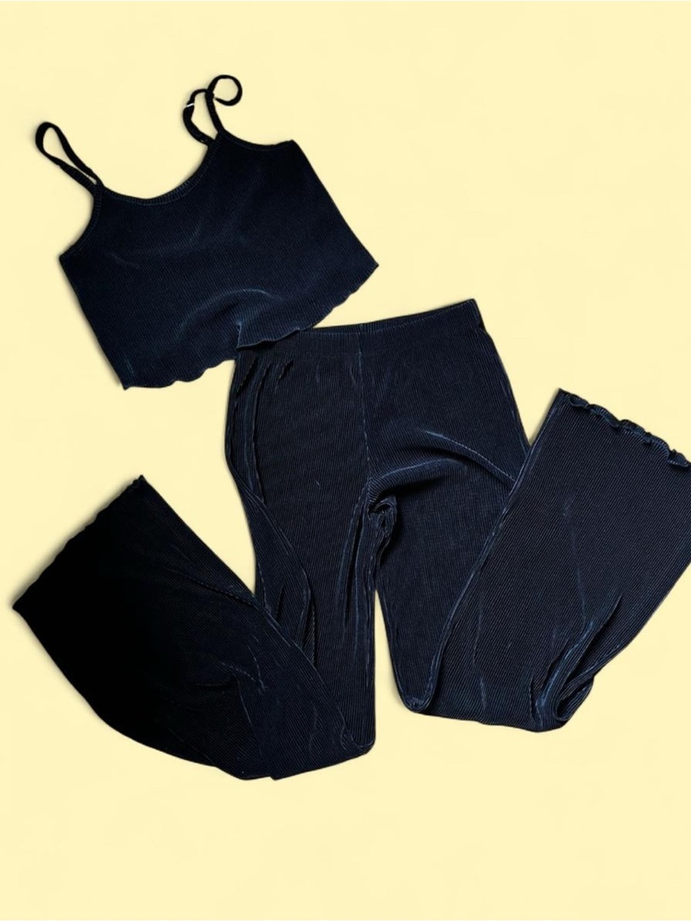 Black Ribbed Tank and Pants Set - Two-Piece Lounge Set